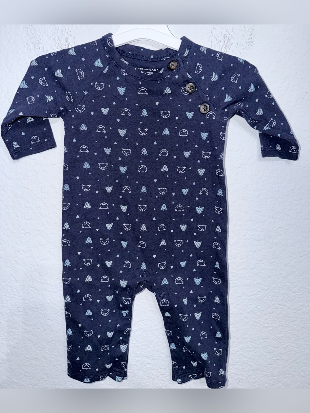 Janie and Jack Pants Onesie - Navy Blue Bears and Trees Print. 3 - 6 Months